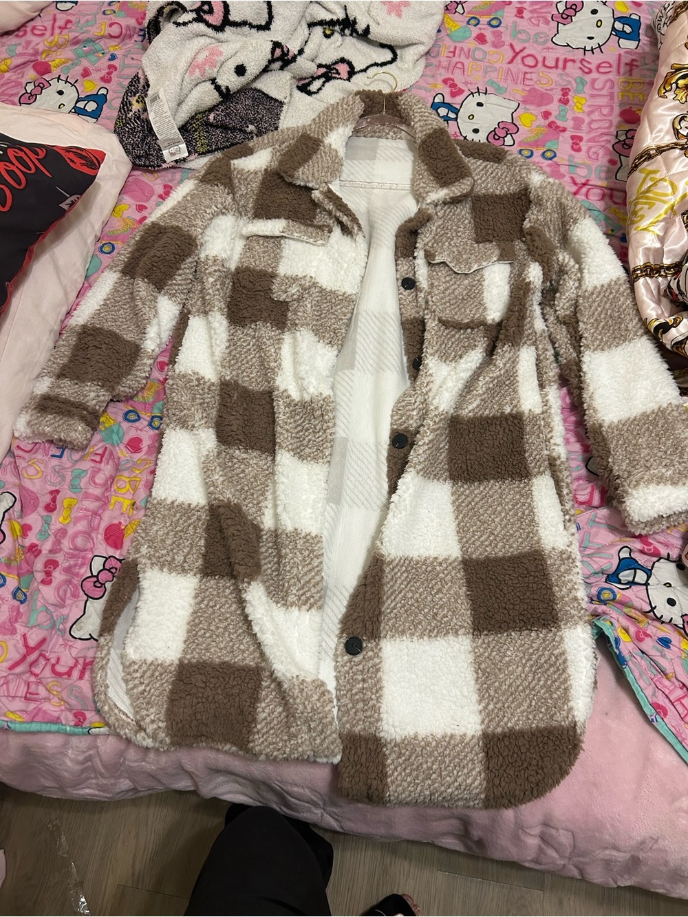 Cozy Plaid jacket Cream & Brown